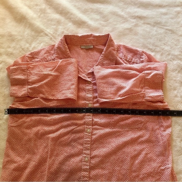 Halogen. Button down Long Sleeve Shirt. Orange and White Circle Pattern. Large. - Picture 8 of 11
